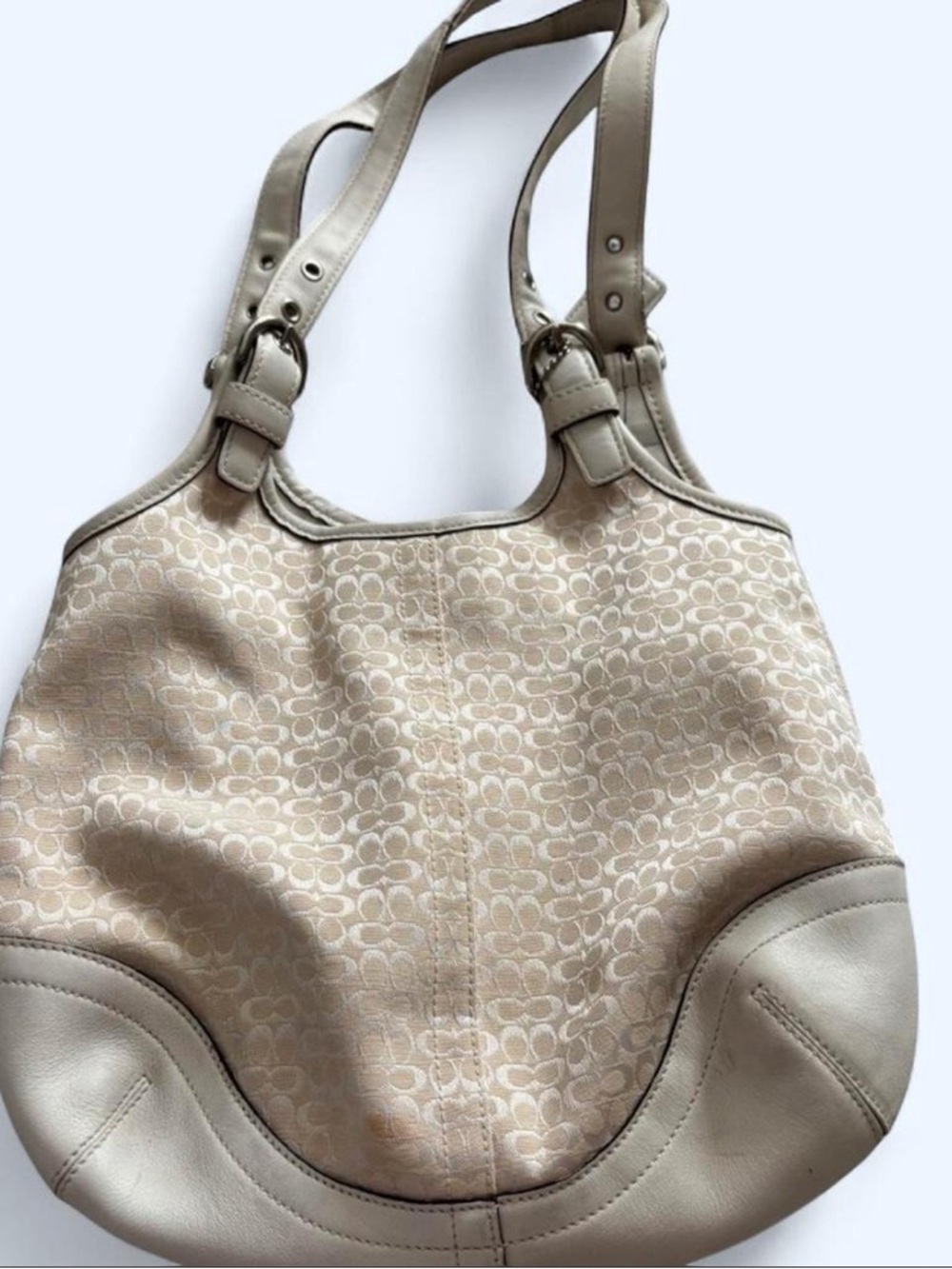 Coach Beige Signature Jacquard Shoulder Bag